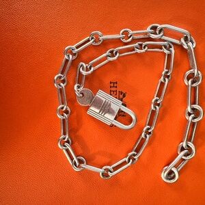 Hermes Sterling Silver Chain H Lock And Key Double Wrap Bracelet